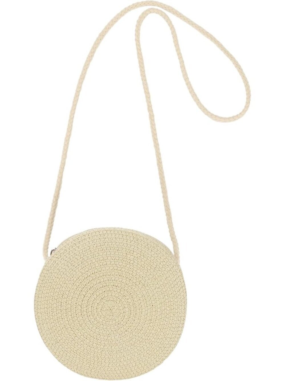 Women's Beige Small Round Straw Crossbody Bag Beach Handbag Purse for Summer